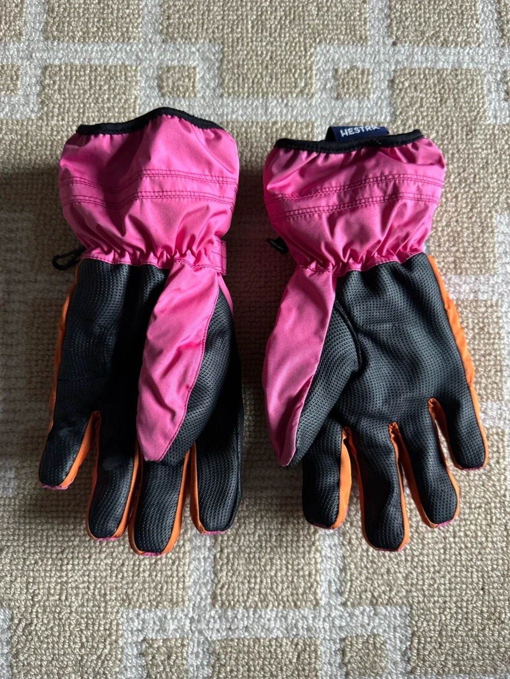 Hestra Junior Waterproof Primaloft Ski Gloves Pink Orange Girls Size 7